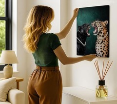 Funny Cheetah Canvas Wall Art Emerald Green Wall Decor Leopard aesthetics Pic…