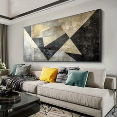 Geometric Grey & Golden Texture Design Unframed Canvas Painting for Living