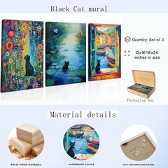MUWAK Framed Funny Monet Black Cat Canvas Wall Art – Whimsical Matisse Cat