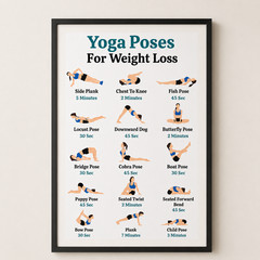Yoga Poses for Weight Loss Poster Exercise Chart Wall Decor | Multiple Sizes