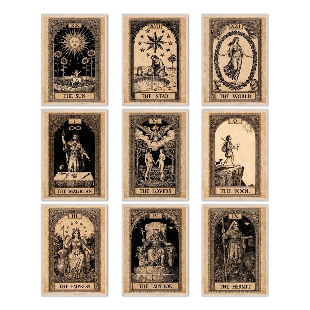 Tarot Wall Art Vintage Tarot Card Poster The Sun Moon Hermit Empress Prints G…