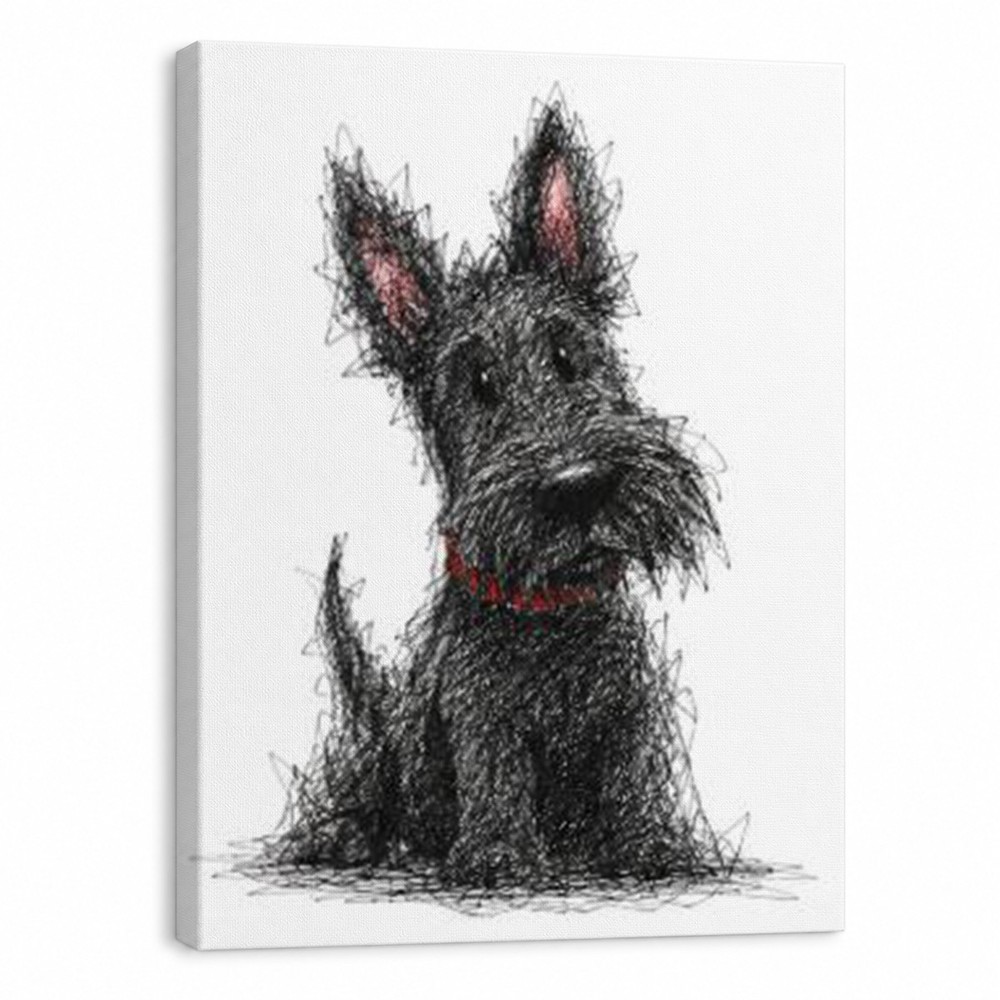 Black Scottie Dog Canvas Wall Art Cute Terrier Sketch Print Minimalist Pet Decor