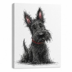 Black Scottie Dog Canvas Wall Art Cute Terrier Sketch Print Minimalist Pet Decor