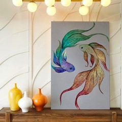 Wall Art Colorful Betta Fish Illustration Print Glitter Fantasy Aquatic Decor