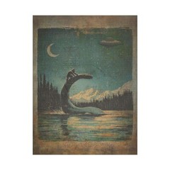 Vintage LOCH NESS BIGFOOT UFO Wall Art, Nessie Sasquatch Cryptid Nautical Decor