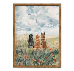 Framed Dog Canvas Wall Art, Cute Three Dogs in Flower Field Pictures Wall Dec…