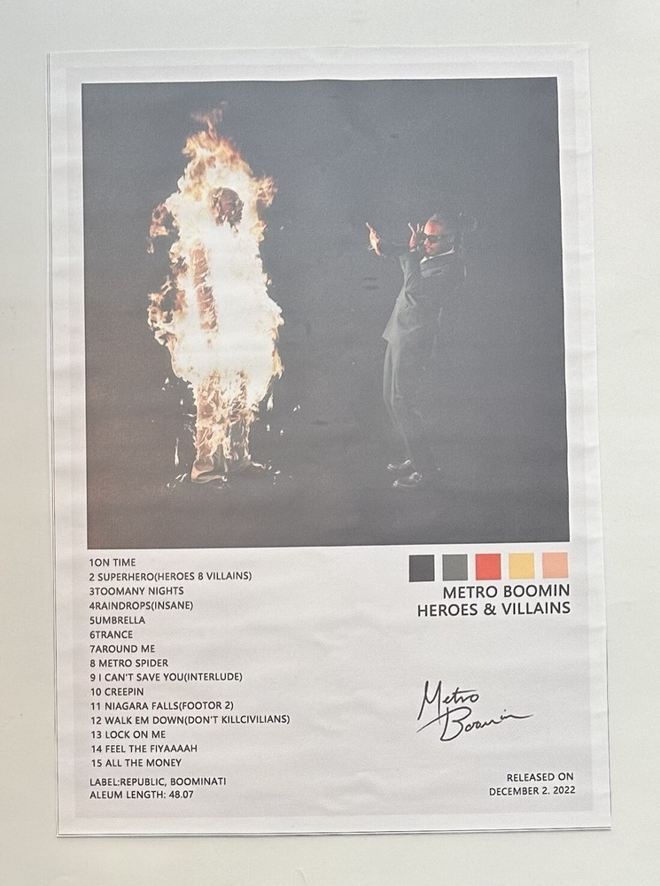Metro Boomin Heroes & Villains Album Cover 12.5×18.25 Rolled Canvas Art Poster