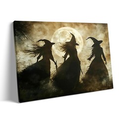 Haunted House Canvas Wall Art Framed Spooky Witchcraft Cottage Horror Picture