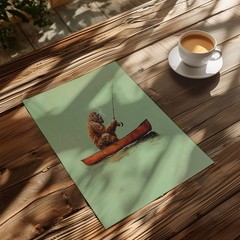 Bigfoot Fishing Canoe Poster Funny Sasquatch Cabin Wall Art Gift for Dad
