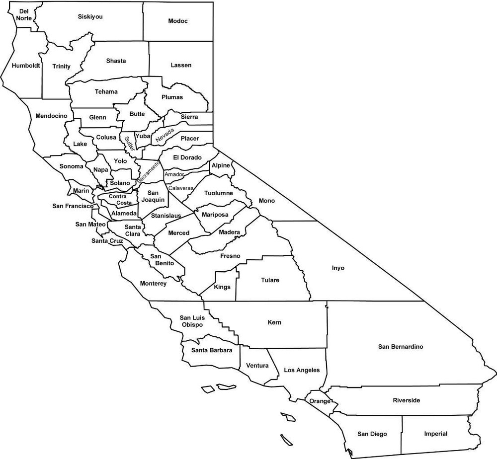 CALIFORNIA STATE COUNTY MAP GLOSSY POSTER PICTURE PHOTO PRINT name counties 5154