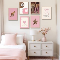 6Pcs Trendy Pink Leopard Wall Art Preppy Leopard Posters Prints Funky Coquett…