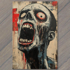 Art Print Undead Scream Terror Face Red White Black Horror Zombie Expression