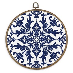 Navy Blue Flower Pattern Framed Wall Art Decor, Chinoiserie Wall Art, Blue an…