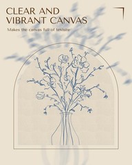 Blue Floral Botanical Sketch Wooden Framed Wall Art, Minimalist Line Art Canv…