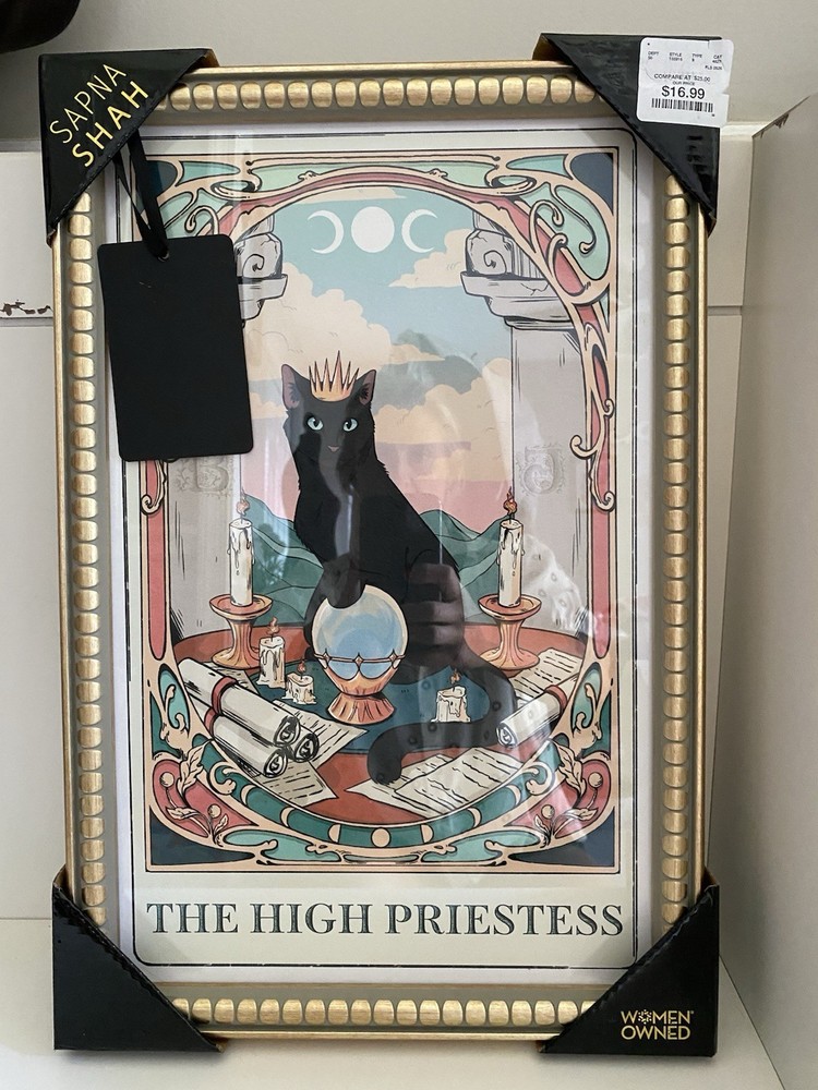 Sapna Shah The High Priestess Tarot Black Cat Framed Wall Art Gold 12×18 New