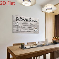 Kitchen Rules Wooden Sign Canvas Art, Rustic Coffee Farmhouse Kitchen Wall Decor