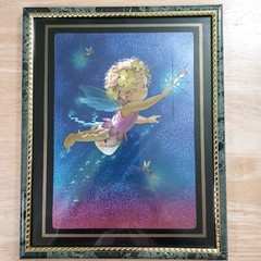 Vintage Foil Art Fairy Pixie And Firefly Framed Picture Foil 10×8