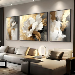 Elegant 3D Gold & White Floral Wall Art with Black Frame for Home Decor