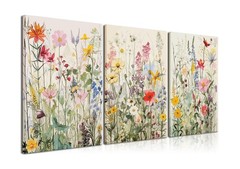 KISSFOX Colorful Wildflower Canvas Wall Art Set Of 3 Flowers Pictures 16″x12″
