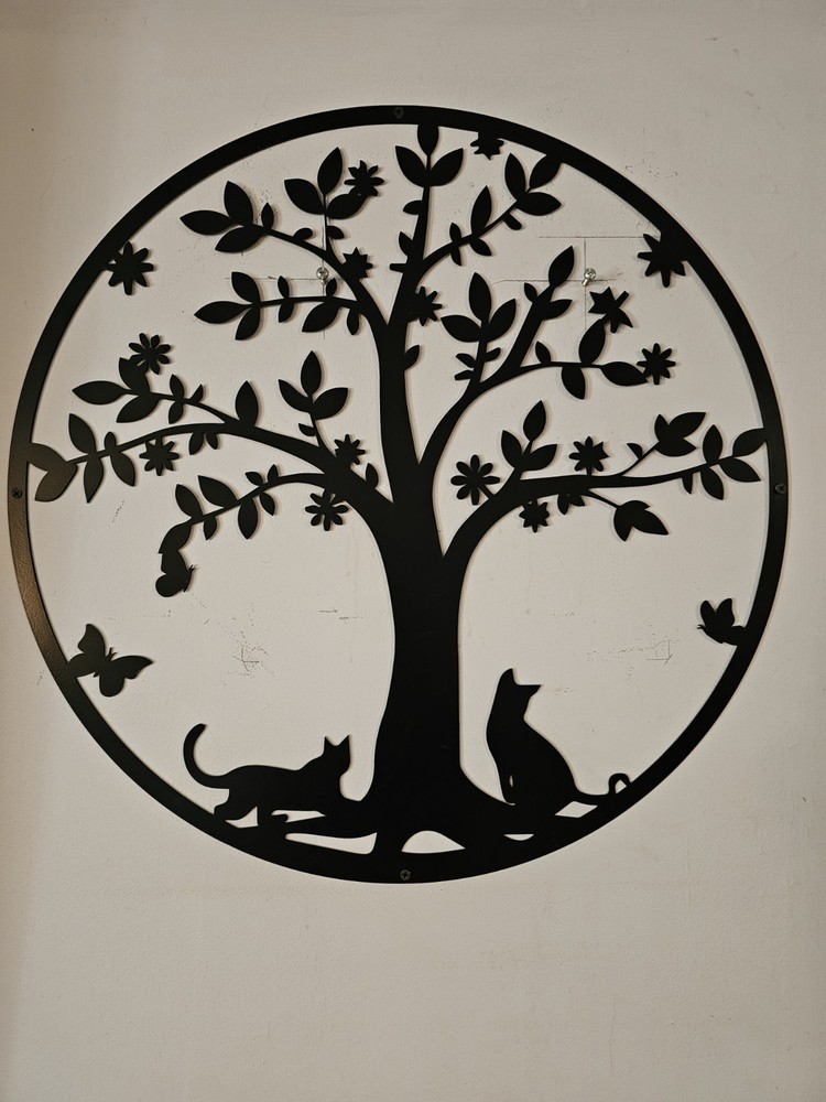 Shnede Black Tree of Life with 2 Cats Wall Artwork Metal 23.6 × 23.6 Inches
