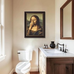 Vintage American Dark Brown Frame Mona Lisa Canvas Wall Art Funny Bathroom Mona