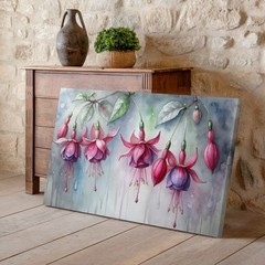 Pink and Purple Fuchsia Flowers Watercolor Canvas Wall Art Floral Print Decor