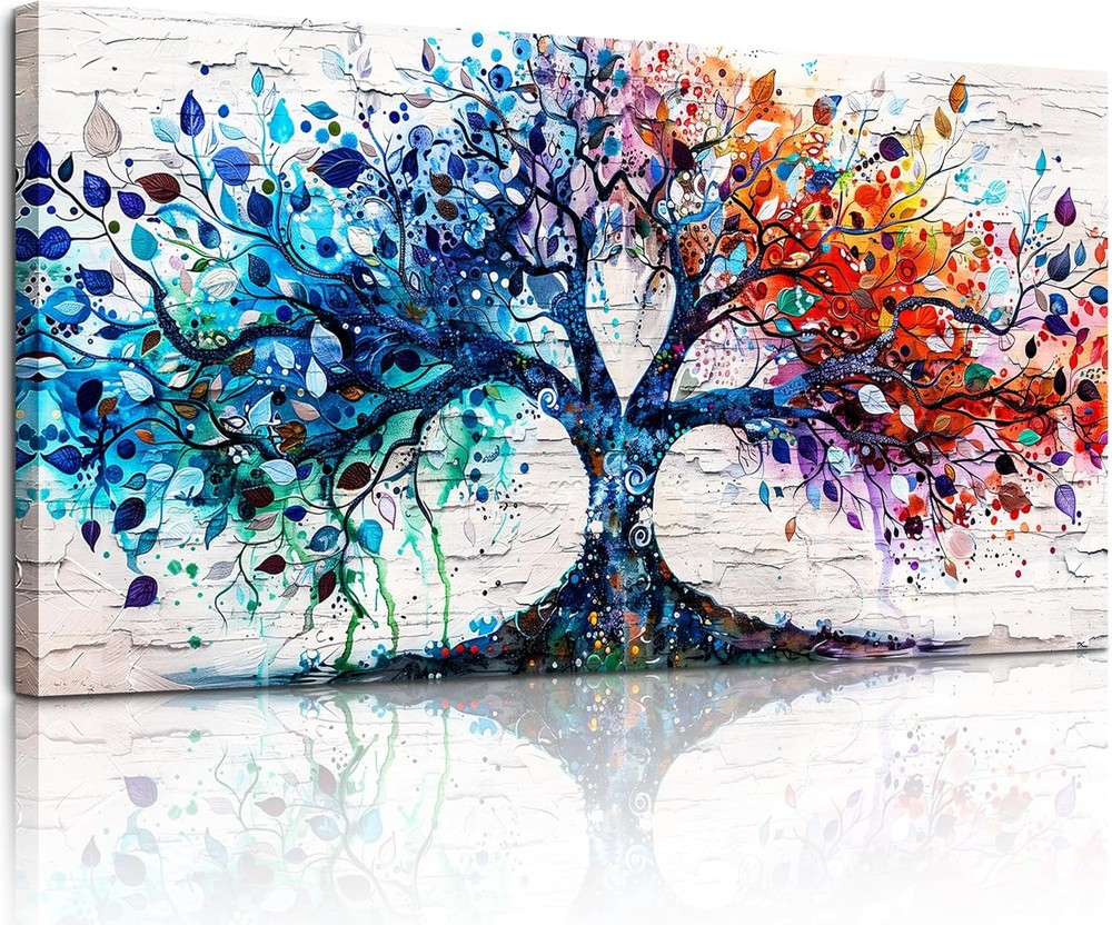 Colorful Tree Painting Prints Tree of Life Wall Art Picture,24x48inch DIY Framed