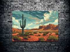 Southwest Arizona Desert Canvas Art, Cactus Landscape Wall Decor
