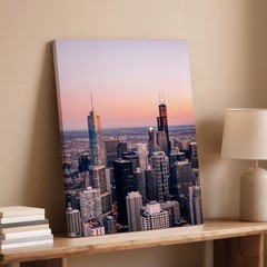 Chicago City Skyline Sunset Canvas Wall Art Urban Landscape Wall Decor Print