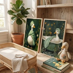 2 Pcs Cute Duck Wall Art Framed – Farmhouse Bathroom Animal Painting Picture …