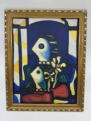 AMELIA PALAEZ Framed MCM Art Canvas Print “WOMEN” Circa 1958 Cuban Art