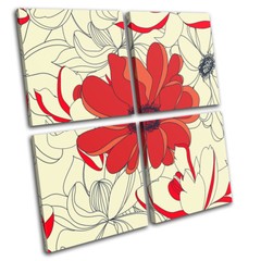 Floral Vintage Pattern Abstract MULTI CANVAS WALL ART Picture Print VA