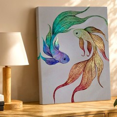 Wall Art Colorful Betta Fish Illustration Print Glitter Fantasy Aquatic Decor