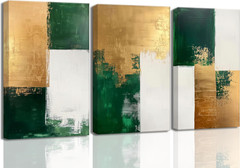 Emerald Green & Gold Canvas Art Set – Modern Luxury Wall Decor for Any Room