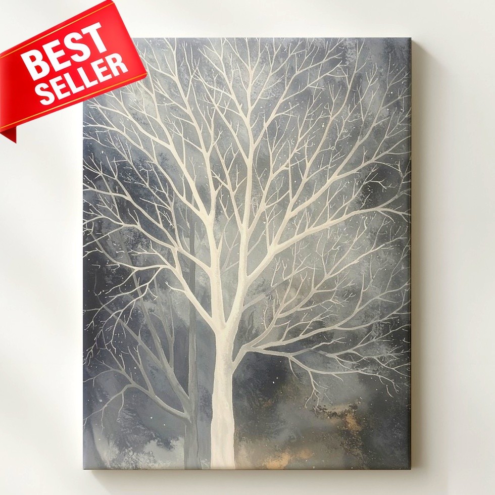 Canvas Wall Art Forest White Luminous Tree Ethereal Stillness Depiction Tall