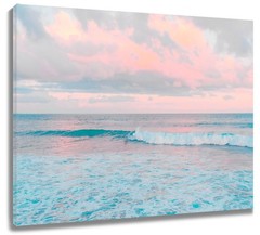 Pink Ocean Cloud Wall Art Teal Blue Sea and Pink Sky Canvas Wall Art Modern N…