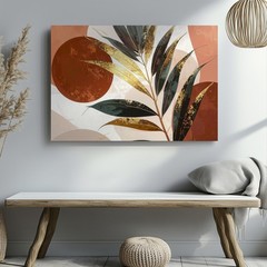 Palm Leaf Canvastropical Botanical Art With Geometric Color Blocks Wall Art