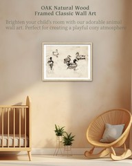 Natural OAK Wood Cute Framed Wall Art, 12x16in Vintage Ducks Sketch Canvas Pr…