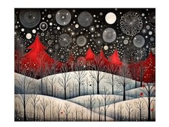 20×16 Red, White and Black Whimsical Forest Christmas Canvas Wall Art