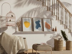 3 Piece Framed Canvas Wall Art Mid Century Color Blocks Abstract Shapes Print
