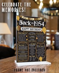 72nd Birthday Decorations 1954 Back in 1954 Poster 11×14 Unframed Party Gift