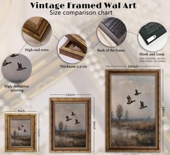 Vintage Gold Framed Flying Duck Wall Art Mallard Duck Canvas Wall Decor Rusti…