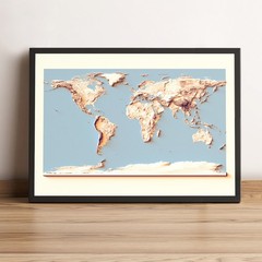 World Map, World 2D Relief Map, World Vintage Map – 2D Flat