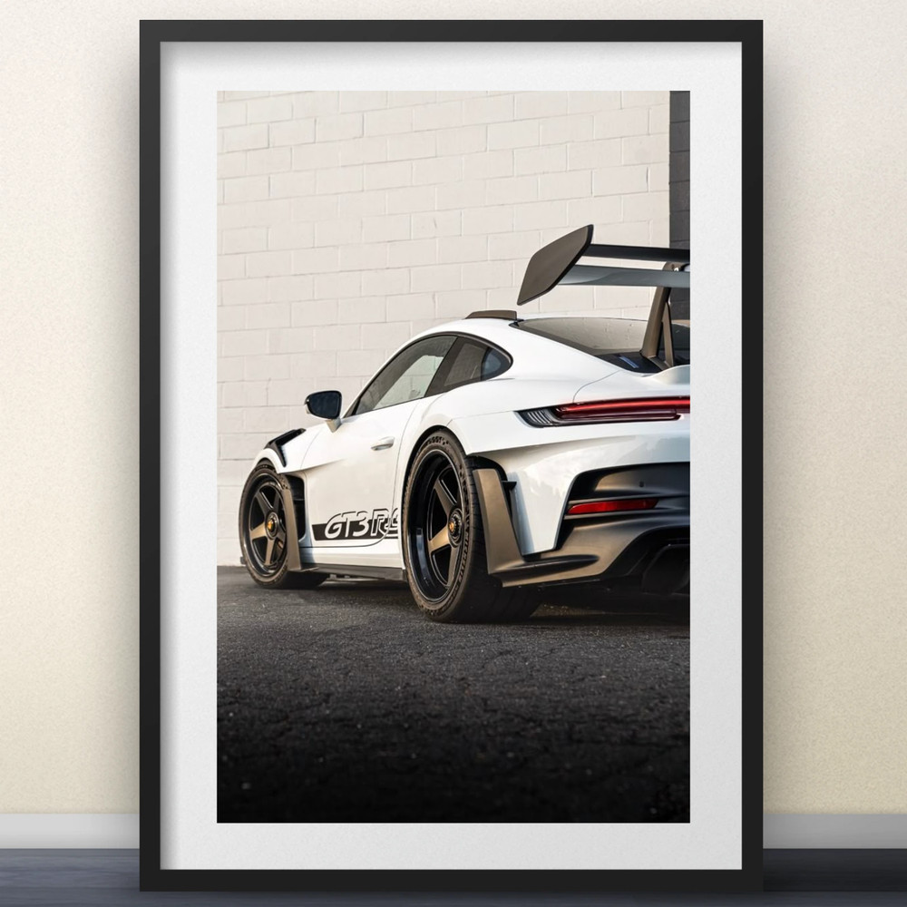 Porsche 911 GT3 RS Poster White Race Car Automotive Wall Art Print