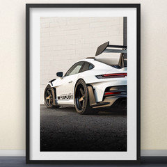 Porsche 911 GT3 RS Poster White Race Car Automotive Wall Art Print