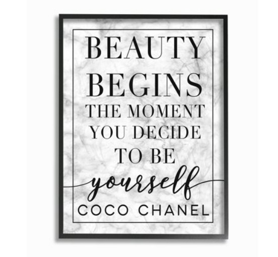 Stupell Industries Beauty Begins Once You Decide to Be Yourself White Marble Typ