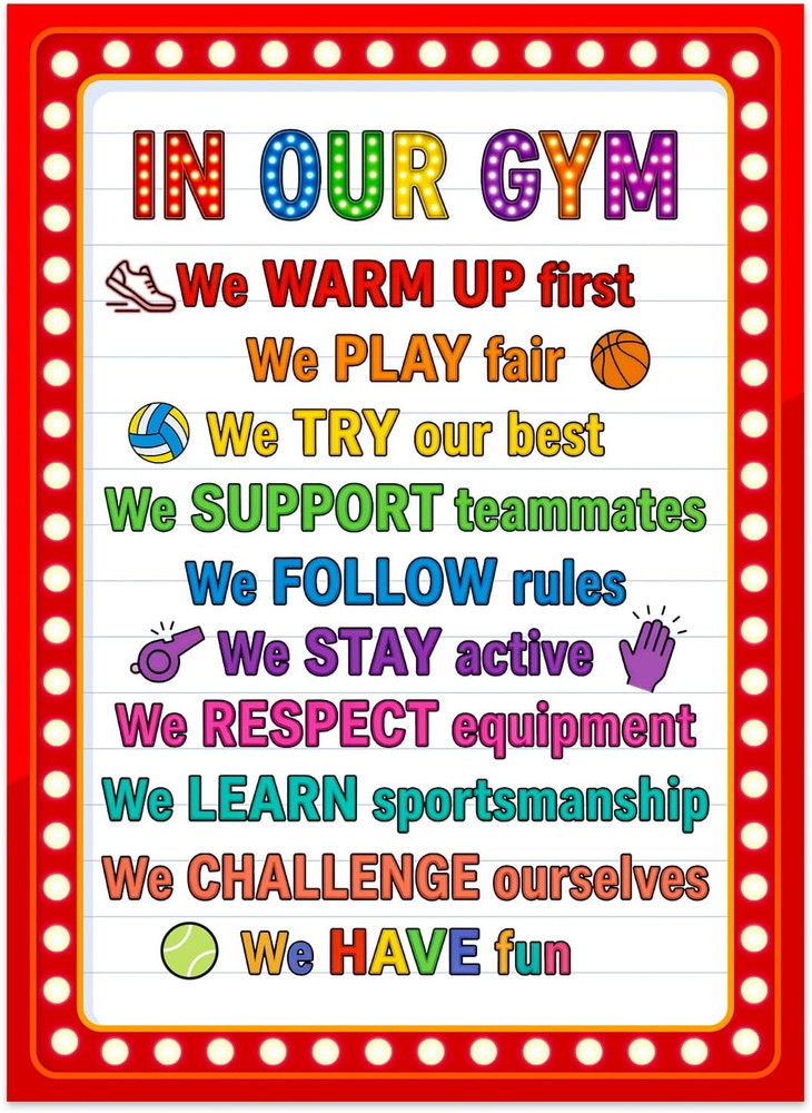 Physical Education Class Rules Poster – 11.2»X16.5» Colorful Gym Sport Poster