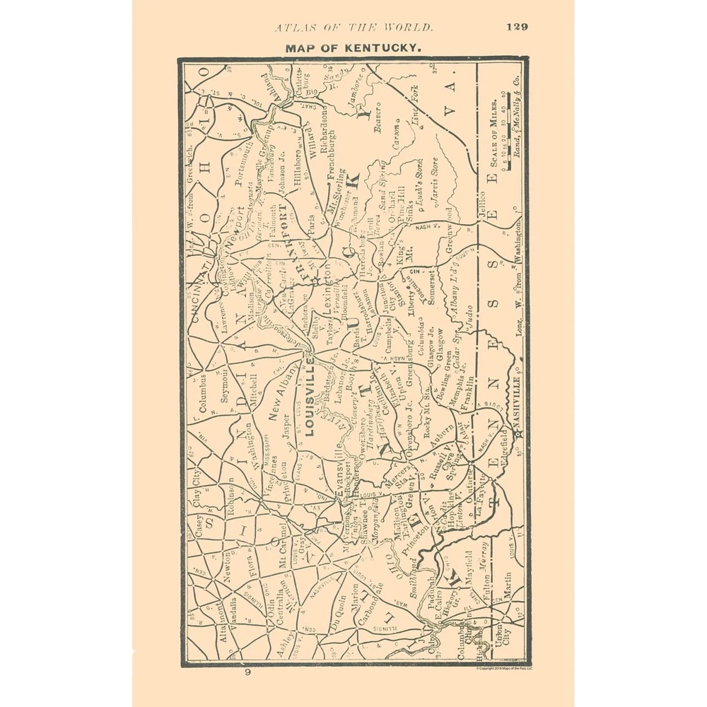 Historic State Map – Kentucky – Alden 1886 – Vintage Wall Art