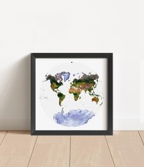 World Map, Van der Grinten Projection World Map, Framed World Relief Map