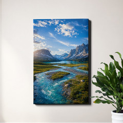 Turquoise braided river with alpine lake landscape Art Print winding channels
